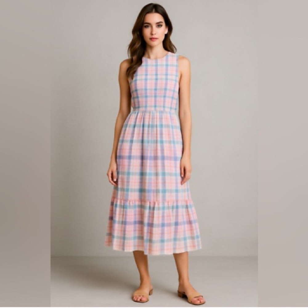 J Crew pastel plaid midi dress, size XXS - Picture 7 of 14